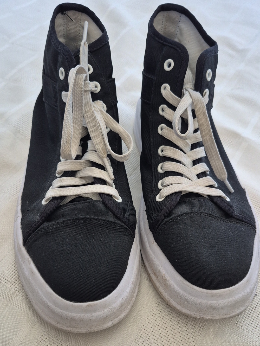 Women's Black High-Top Canvas Sneakers with White Laces